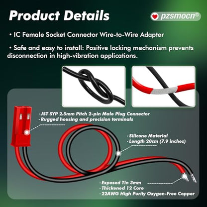 20 Pieces JST SYP 2.5mm 2 Pin 22AWG Flexible Silicone Connector Kit - size: 2-Pin, style: JST-SYP-M