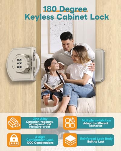 Cabinet Locks with Combination, 180° Sliding Closet Door Lock - color: Nickel
