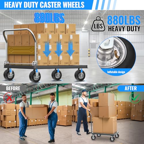 8 inch Casters Wheels, Heavy Duty Casters Set of 4 Load 880lbs with Brake, Locking Swivel Plate Caster, Industrial Castor Wheels for Workbench, Cart, Trolley, Wagon and Shelves - size: 8 inch (2 Swivel with Brake-No Direction Lock)