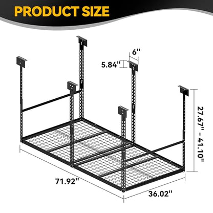 3x6 Ft Overhead Garage Storage Rack, 28-41 inch Height Adjustable Ceiling Mounted Organization Rack, 450 lbs Weight Capacity, 36"x72" Metal Rack for Garage Storage with Wire Decking - size: 3x6ft w/ Wire Decking