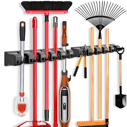 IMILLET 2 Pack Mop and Broom Holder, Wall Mount Organizer Storage Tool Rack - color: 2 Pack