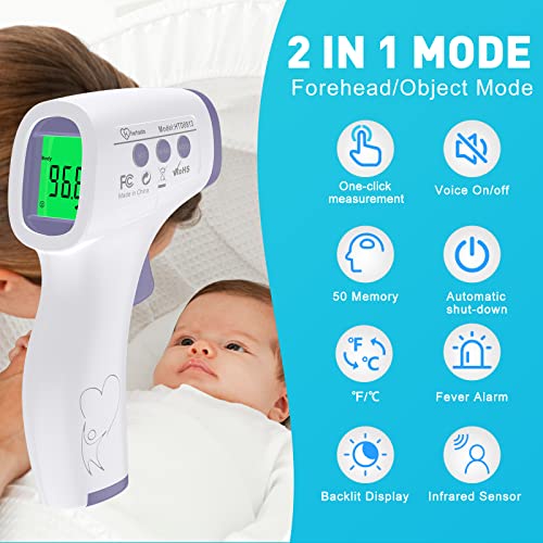 Digital Thermometer for Adults and Kids, No Touch Forehead Thermometer - color: Purple