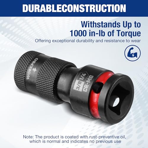 WORKPRO 3/8" Square Drive to 1/4" Hex Quick Release Socket Adapter, CR-MO - size: 3/8 inch