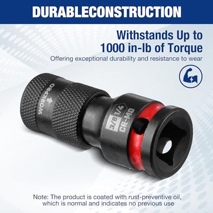 WORKPRO 3/8" Square Drive to 1/4" Hex Quick Release Socket Adapter, CR-MO - size: 3/8 inch