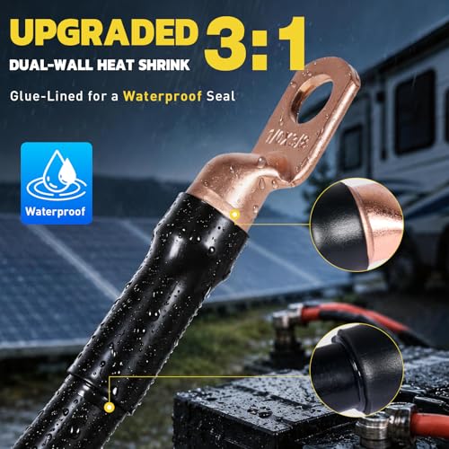 haisstronica 120PCS Copper Wire Lug & Heat Shrink Kit AWG 0/00/000/0000 - color: Bare Copper, size: 120 PCS