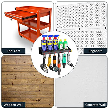 UNITEDPOWER Pneumatic Tool Holder Lockable/Aerosol Rack Combo, Wall Mounted Spray Can Bottle Holder, Air tool organizer, for Garage and Workspace, 5 Cans and 6 slots - style: Air Tool Holder-Lockable