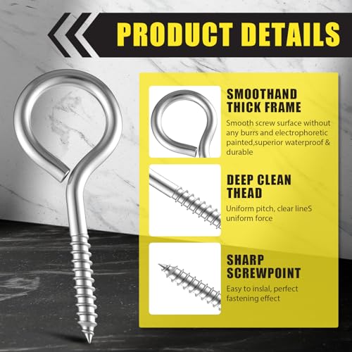 50 Pcs 304 Stainless Steel Screw Eye Hooks, M4-2 Inch - size: M4-2 Inch