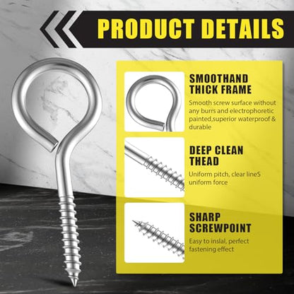 50 Pcs 304 Stainless Steel Screw Eye Hooks, M4-2 Inch - size: M4-2 Inch