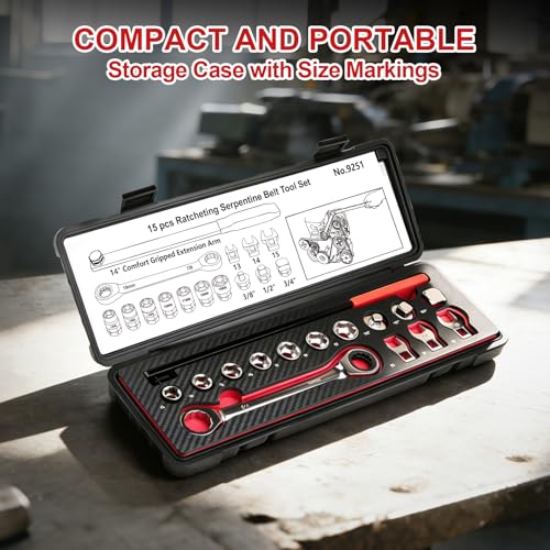 15PCS Serpentine Belt Tool Kit for Belt Removal & Installation