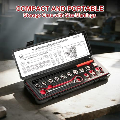15PCS Serpentine Belt Tool Kit for Belt Removal & Installation