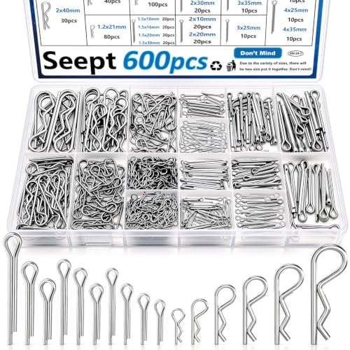 600Pcs 304 Stainless Steel Cotter Pins Assortment Kit - Hitch Pin Clips for Locking Systems | Ideal for Farm Tools, Tractor Implements, and Accessories - size: 600Pcs 31-sizes