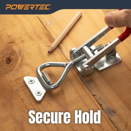 POWERTEC 4PK Heavy Duty Toggle Clamp Latch, 1320 lbs Holding Capacity, 4003 Adjustable Quick Release Pull Action Latch with Lock Hole for Smoker, CNC, Woodworking Jigs & Fixtures (20347-P4) - size: 4003, 4PK