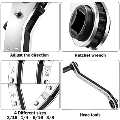 HVAC Service Wrench,3/16"-3/8" 5/16" x 1/4"Valve Wrench with Hex Adapter - style: 2 Wrench + 2 Hexagon Bit