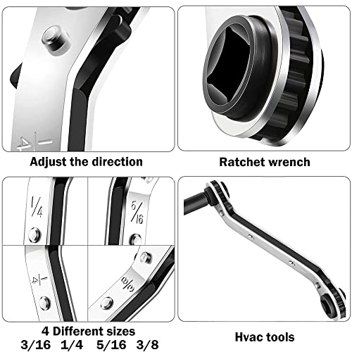 HVAC Service Wrench,3/16"-3/8" 5/16" x 1/4"Valve Wrench with Hex Adapter - style: 2 Wrench + 2 Hexagon Bit