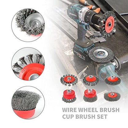 Wire Wheel for Angle Grinder Heavy Duty Carbon Knotted & Crimped Cup Set