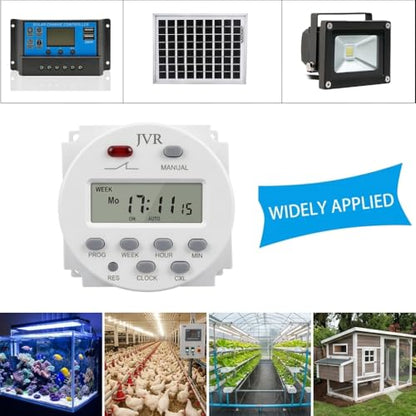 JVR 12V Timer Switch - Programmable DC/AC/Solar Relay, 16 Schedules