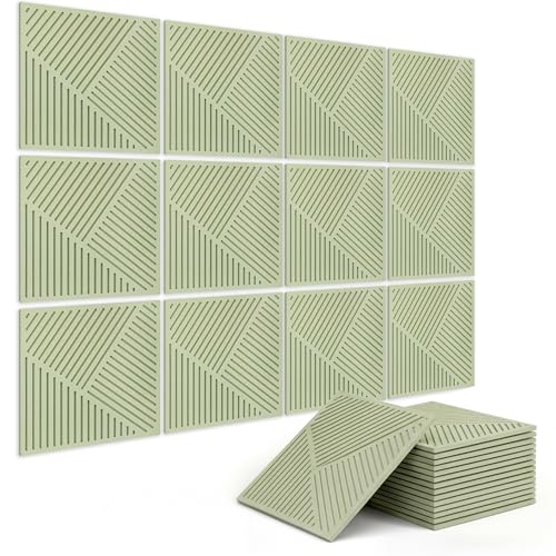 BUBOS Acoustic Panels Sound Absorbing Wall Panels, 0.7" Thick Diagonal Carved Decor for Audio Clarity, Damage-Free Spike Nail Mount for Recording Studio & Office, 23.6"x23.6", 6 Pack,Green - color: Green
