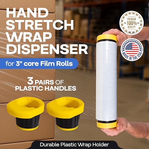 IDL Packaging W-562 Stretch Wrap Dispenser for 3" core Film Rolls - 3 Pairs of Plastic Handles with a Tension Adjusting Button - Durable Plastic Wrap Holder with a Comfortable Grip - size: Any Width (W-562), 3-Pack