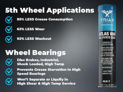TRIAX Atlas 600 - Full Synthetic Grease - Ultra Duty - All 5th Wheel, Bearings, Joints, Pivots, Bolts - Super Adhesive - Marine - Wide Temp Range -40 F to 450 F - 14 oz Tube (Pack of 30) - size: 30 Tube Pack