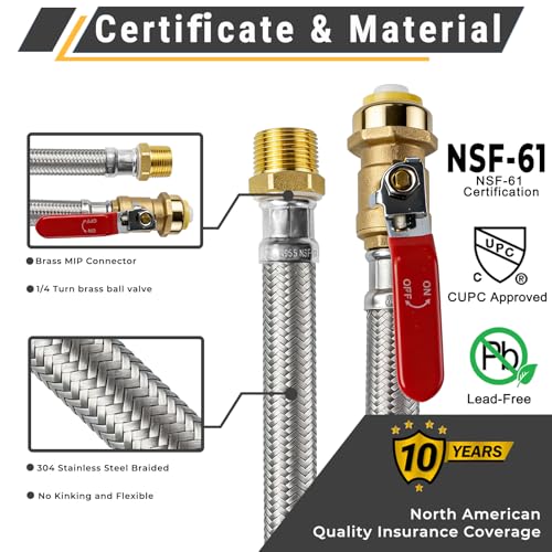 TTFLEX 24" Water Heater Hose 3/4" Ball Valve Push to Connect x 3/4" MIP