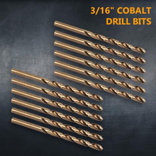POWERTEC 3/16" Cobalt Drill Bits - 24 Pack - 3-1/2" Length - M35 HSS Jobber Length Twist Bits with 135° Tip for Drilling Wood, Metal, Stainless Steel, Nickel Alloy, Cast Iron & Plastic (QDB2015-P2) - style: 24PK 3/16" Cobalt Drill Bit (3-1/2" L)