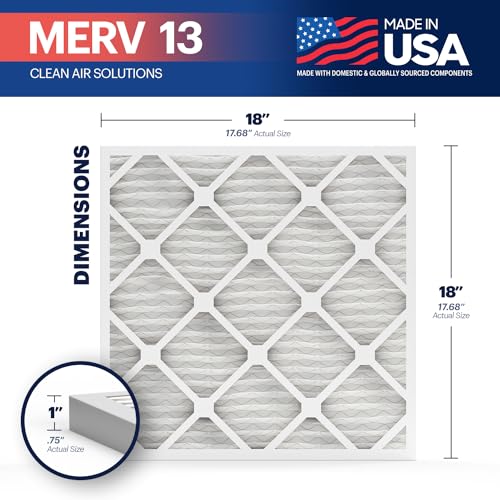 BNX TruFilter 18x18x1 Air Filter MERV 13 (6-Pack) - MADE IN USA - Electrostatic Pleated Air Conditioner HVAC AC Furnace Filters for Allergies, Pollen, Mold, Bacteria, Smoke, Allergen, MPR 1900 FPR 10 - size: 18x18x1 6-Pack