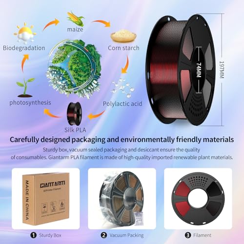 GIANTARM Silk PLA Tri Color Filament 1.75mm 1kg (2.2lb), Metallic Shiny Triple Color Blue/Purple/Black Silk PLA Filament, ±0.02mm Accuracy, Neatly Wound, Non-Clogging, Blue & Purple & Black - color: Blue Purple Black