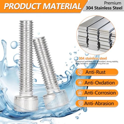 136 Pcs M8 Hex Socket Head Cap Screws Kit, M8-16/20/30/40/50mm Bolts - size: M8 - 16/20/30/40/50mm
