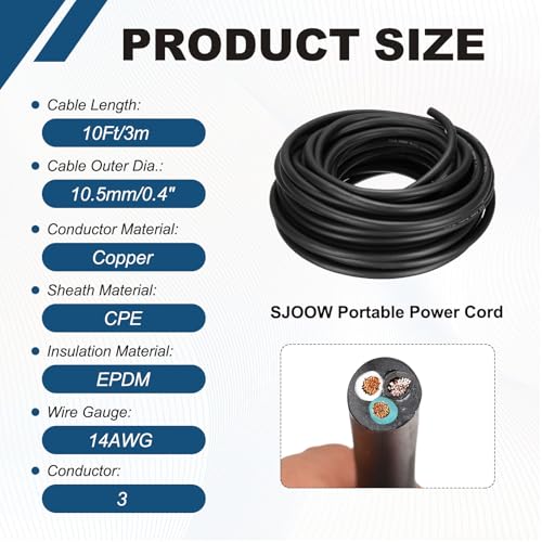 MECCANIXITY 14/3 SJOOW Electrical Wire Cable 10ft 14 AWG 3 Conductor UL - size: 14AWG*10ft, style: 3 Conductor