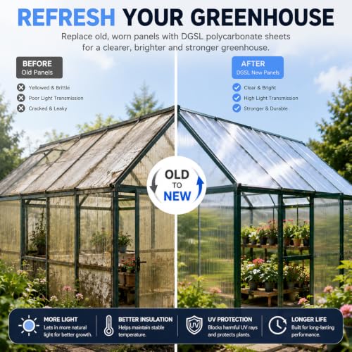 DGSL Polycarbonate Greenhouse Panels, 6 Pcs 4'x 2'x 0.16'' Twin-Wall Sheets - size: 4'H x 2'W x 0.16''T