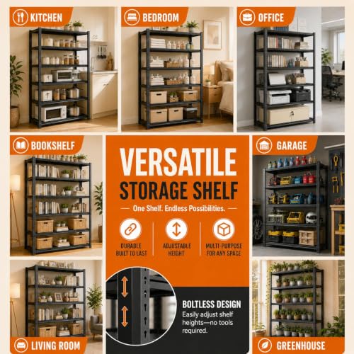 Industrial 5 Tier Bookshelf Black Metal Shelving Unit, Sturdy Book Shelf Storage Rack, Heavy Duty Steel Bookcase for Living Room Bedroom Office Kitchen, Free Standing Tiered Shelf Organizer for Books - size: 5Tier-39.4"Wx15.7"Dx77.4"H