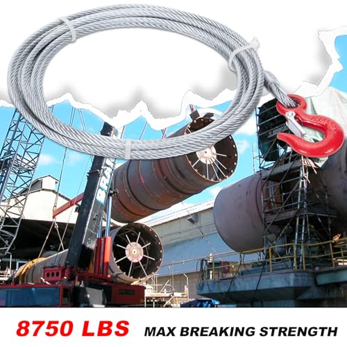 Steel Winch Cable, 1/4 Inch x 50 Feet, Heavy-Duty Towing Cable - size: 1/4"x50ft