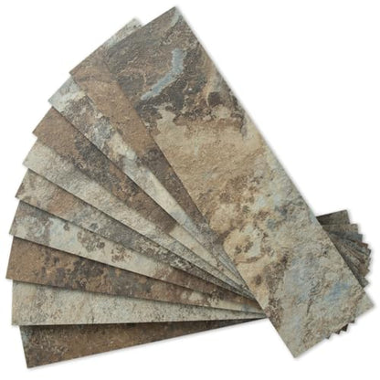 AULIGET 40-Piece Beige & Brown Slate Peel and Stick Backsplash Wall Tiles, 3" x 12" PVC Faux Stone Stick on Tiles for Backsplash Kitchen, Bathroom, Laundry Room, Camper, Fireplace - color: Beige & Brown Slate, size: 40 Pieces, 3"x12"x0.12"