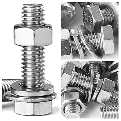5/16-18 x 1-1/2" Hex Head Bolts Screws, Nuts, Flat and Lock Washers Assortment Kit, 304 Stainless Steel(18-8), Machine Fully Thread, Bright Finish 10Sets - size: 5/16-18 x 1-1/2" (10Sets)