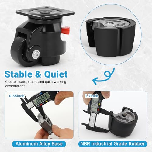 Nefish Leveling Casters Set of 4 Heavy Duty 80F, Retractable Caster Wheel for Workbench, Ratchet Arm Design 3300 LBS Capacity, 360 Degree Swivel Castor with Rubber Foot for Furniture, Equipment - size: 80 F