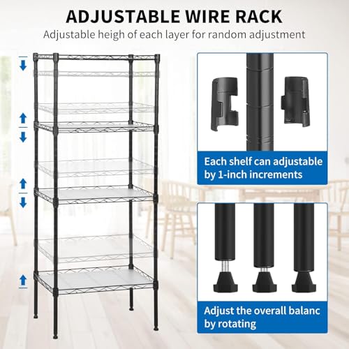 Meet perfect 4-Tier Wire Shelving Unit, 600 lb, 18 x 12 x 44 in, Black - color: Black, size: 4-Tier, 44"H × 18"W × 12"D