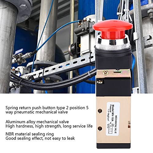 MV-10A Pneumatic Mechanical Valve 2 Position 5 Way Spring Return Push Button 1/4In PT Reversing Valve Spring Compressor Momentary Air Push Button Pneumatic Control Mechanical