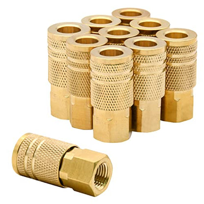 1/4-Inch Brass Female Industrial Coupler, 10 Pack 1/4 Inch Air Hose Fittings NPT Female Quick Connector Air Coupler for Professional Jobsites and Automotive Shops - style: 10pcs Female Couplers