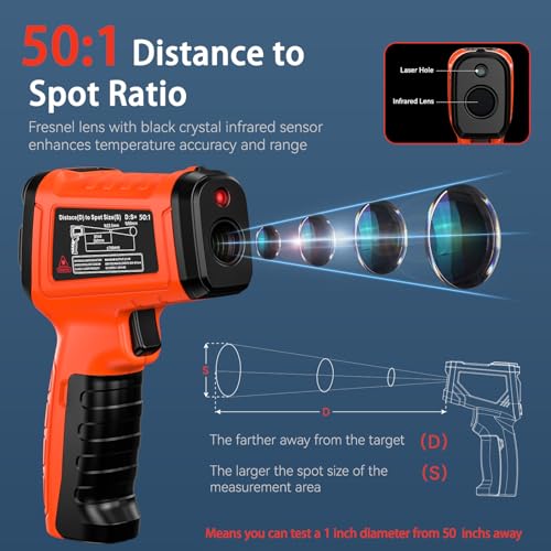 Temp Gun with Probe 2732°F IR Thermometer 50:1, Kiln Forge - color: Orange Black