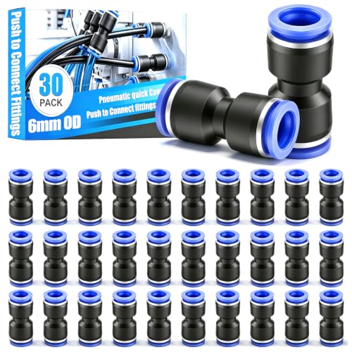 mxuteuk 30PCS 6mmOD Push to Connect Fittings,6mm OD Air Line Fittings,Quick Connect Air Hose Fittings for 6mm Tube - size: 6mmOD