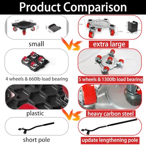 Furniture Dolly & Furniture Rollers Mover with 5 Wheels, Carbon Steel Panel Furniture Lifter Set Up to 1300LBs, for 360° Rotation Shifting Moving Heavy Duty Refrigerator, Sofa, Cabinet - size: Large