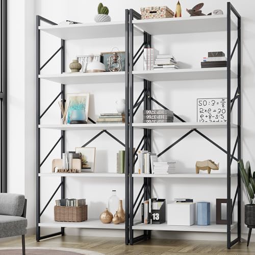 Shintenchi 2 Pieces 5 Tiers Bookshelf, Classically Tall Bookcase Shelf - color: 2pcs/White