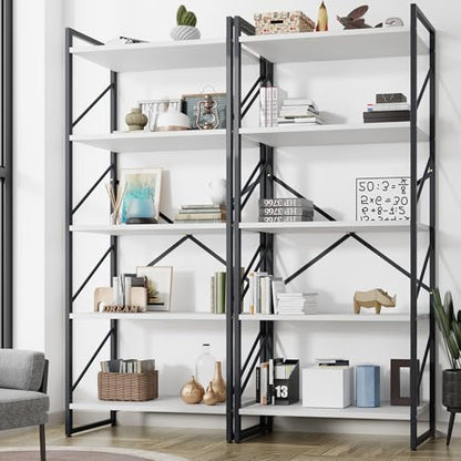 Shintenchi 2 Pieces 5 Tiers Bookshelf, Classically Tall Bookcase Shelf - color: 2pcs/White