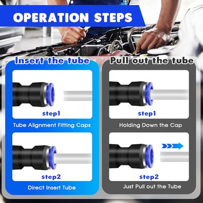 100 Pcs Quick Connect Air Hose Fittings, 5 Sizes Air Line Push to Connect Fittings Kit Quick Release Pneumatic Connectors Plastic Straight Tube Connector (2 Way, 4 6 8 10 12 mm)