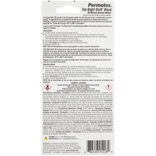 Permatex 25228 The Right Stuff 90 Minute Black Gasket Maker, 3 oz, 1 Count (Pack of 1) - size: 3 Fl. Oz., style: The Right Stuff 90 Min