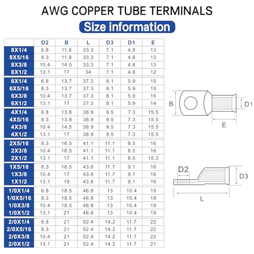 XHF 10PCS 1 AWG-3/8 Heavy Duty Battery Cable Lugs Shrink Tubing(UL) - size: 1 AWG - 3/8" (M10)