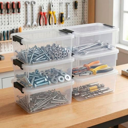 6 Pack Toolbox Organizer, Clear Plastic Screw Bins for Garage, Stackable Hardware Storage with Latching Lids, Mini Tool Box Containers for Nails, Bolts, Anchors, Fasteners, Craft Parts - size: Medium-6 Pack
