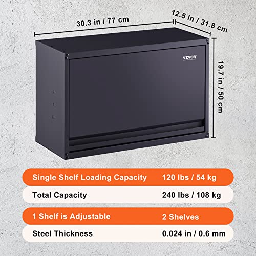 VEVOR Metal Storage Cabinet, 120lbs Load Capacity per Shelf, 20'' Tall Wall-Mounted Powder-Coating Steel Garage Cabinet with Adjustable Shelf, Press to Close & Open Door Perfect for Office Garage Tool - size: Flip up 20"