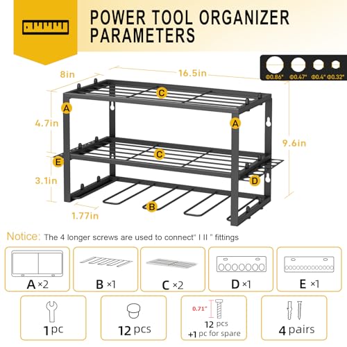 SPACECARE Power Tool Organizer- 1 Pack 3 Layers Rack for 4 Drill Holders - style: 4 Drill Holders A