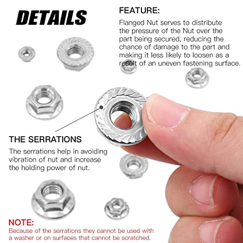 M10 x 1.5mm Serrated Flange Lock Nuts, 30pcs 304 Stainless Steel Metric Hex Flange LockNuts, Bright Finish
